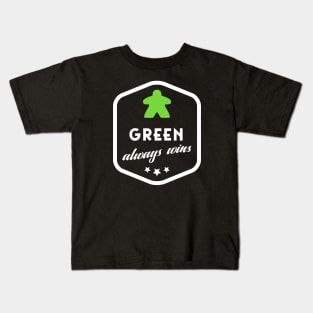 Green Always Wins Meeple Board Games Meeples and Roleplaying Addict - Tabletop RPG Vault Kids T-Shirt